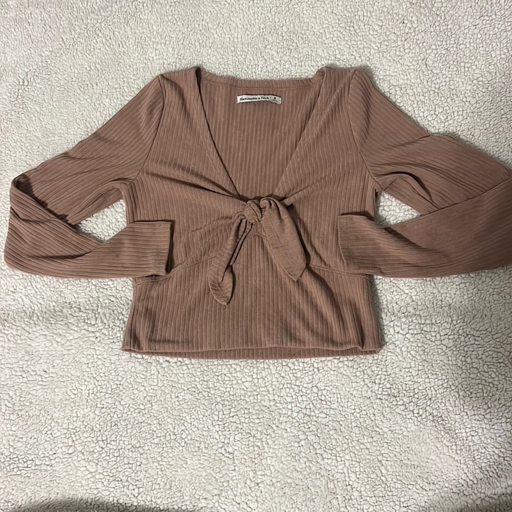 Abercrombie & Fitch Long Sleeve Crop Top w/ Front Tie
